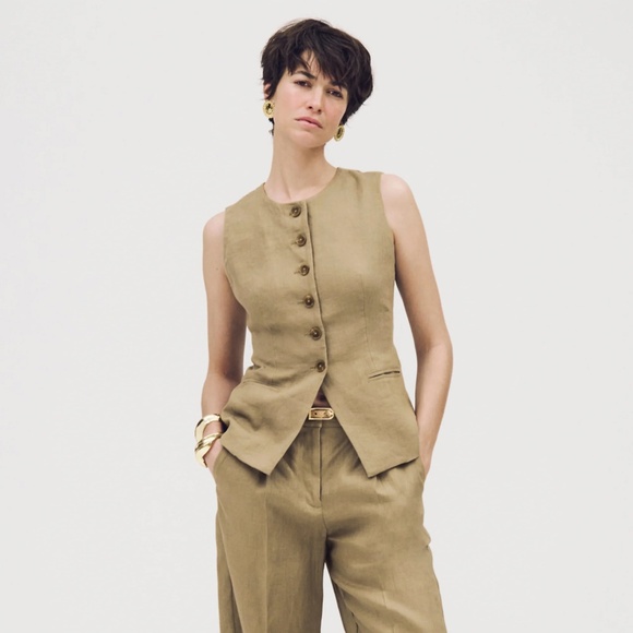 New JCREW Size 0 Cutaway Vest Top in Linen Dusty Fatigue $118 CI544 - Picture 1 of 4